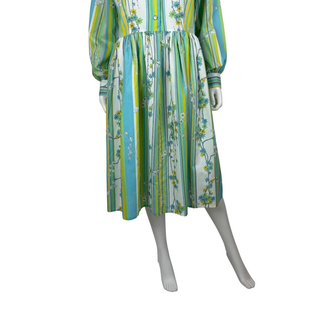 Vintage 60s Striped Dress Womens Large Blue Green Colorful Spring Shirtdress - Picture 5 of 13